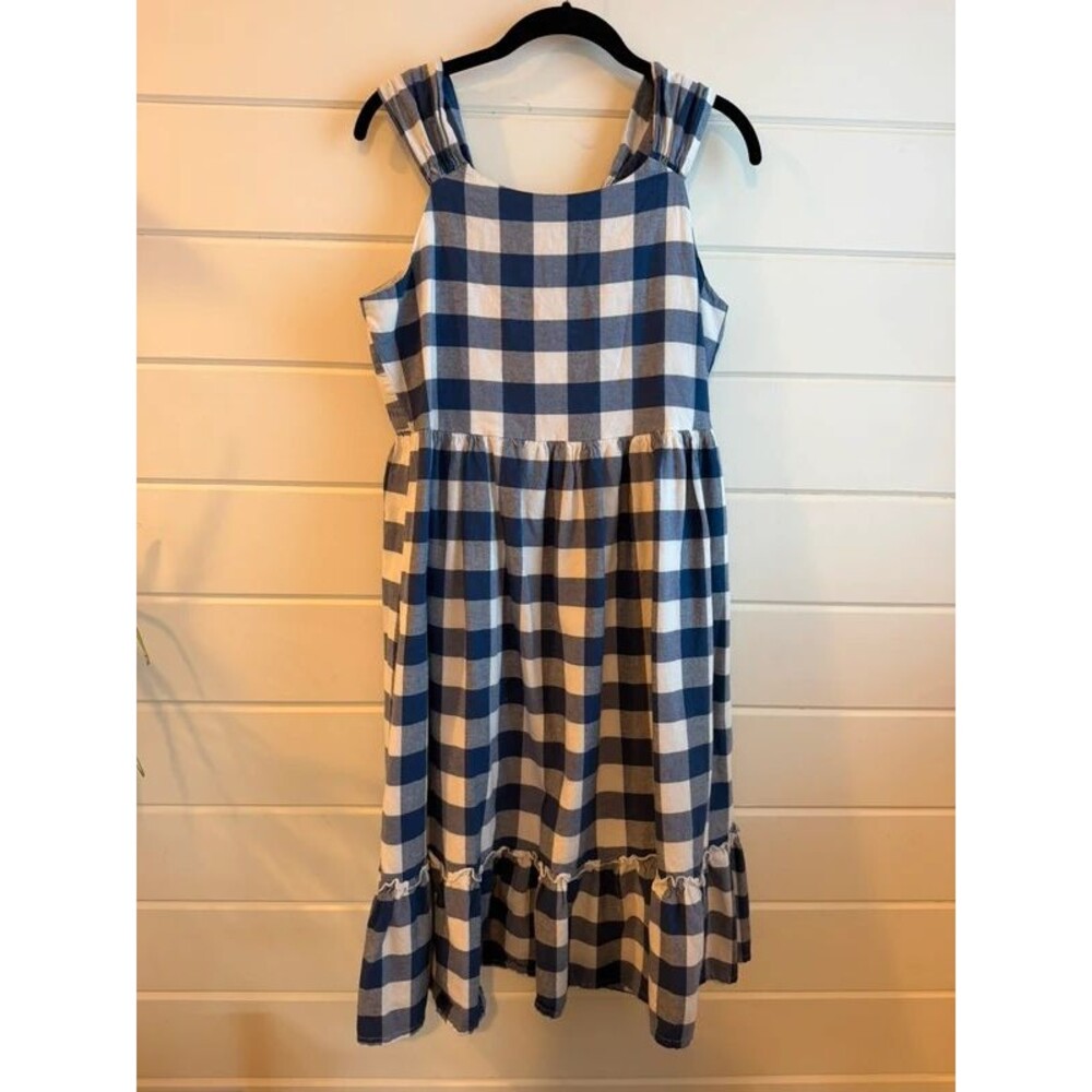 Cute Navy Linen Gingham Ruffle Tiered Summer Sundress Blueberi Boulevard L